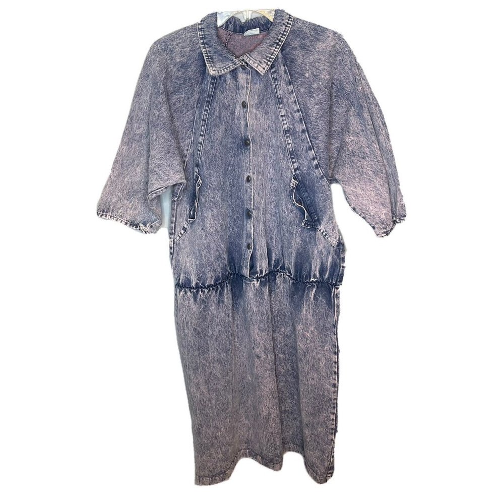vintage oops california denim dress size Large blue jean purple acid wash 90s